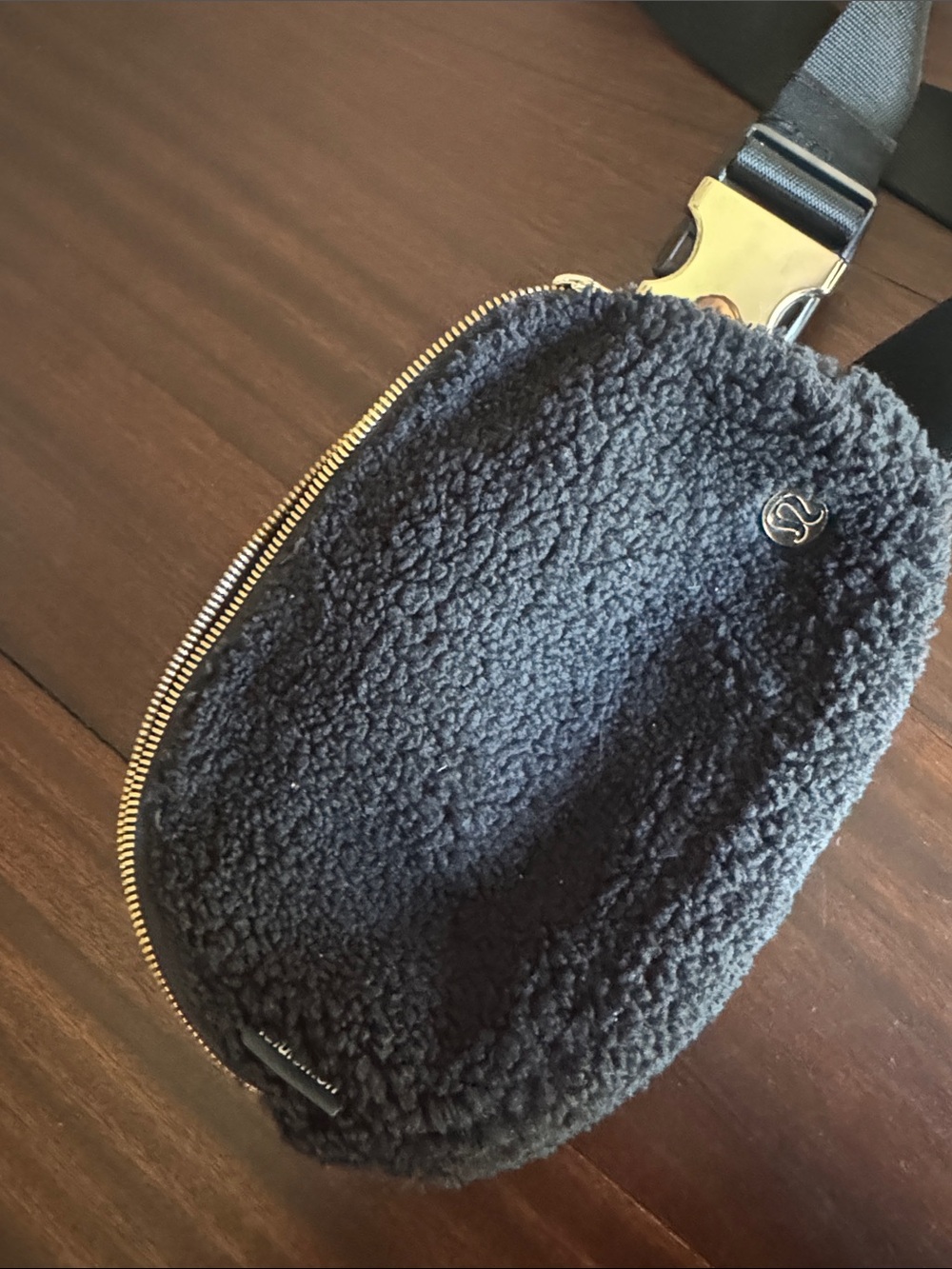 lululemon athletica Black Sherpa Mini Belt Bag with Gold Hardware
